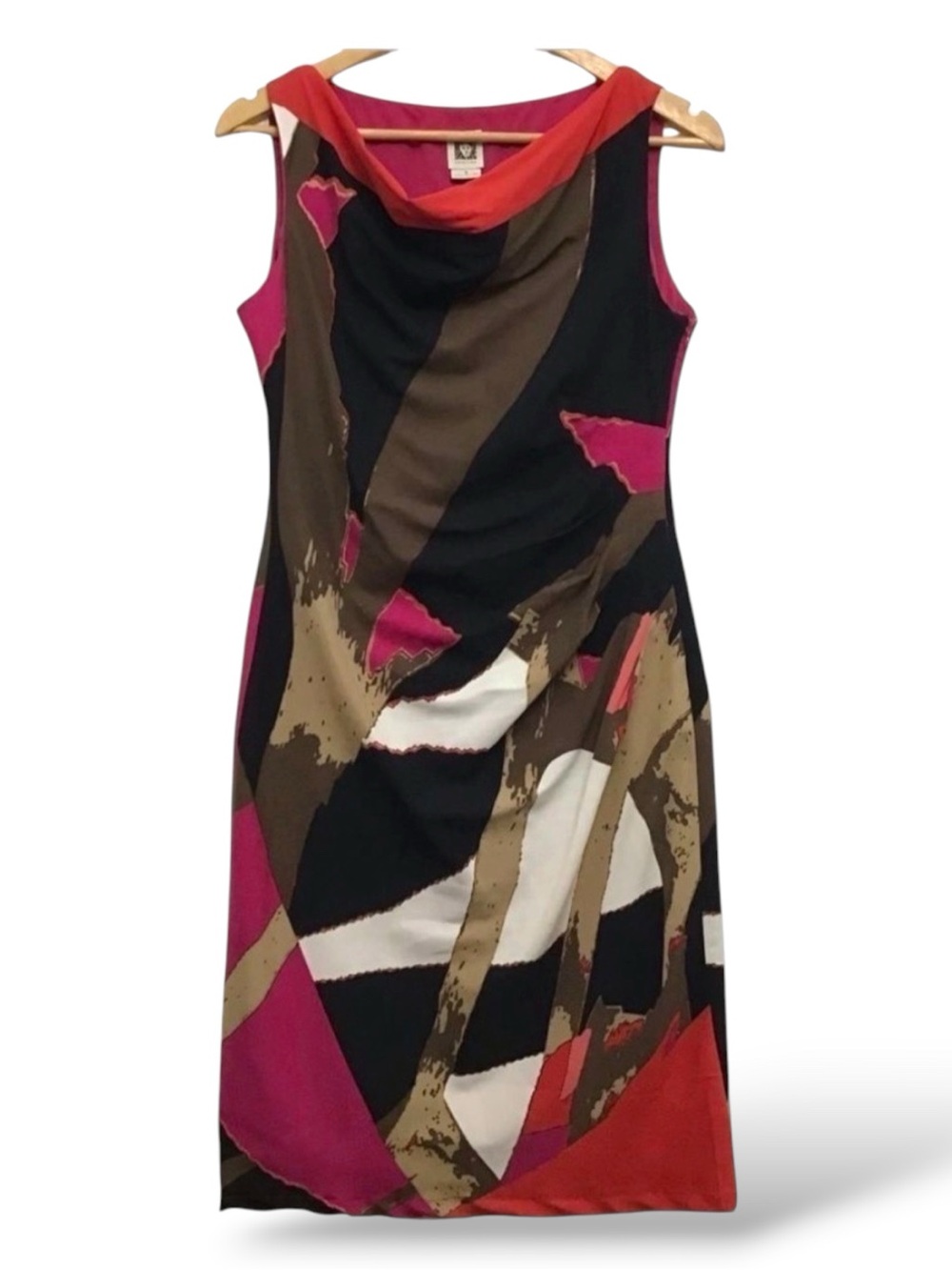 ANNE Klein sheath dress sleeveless pink black white office wear size 4
